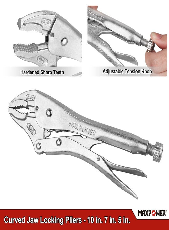 MAXPOWER 5-Piece Locking Pliers Set, Long Nose Pliers 9 Inch and 6 Inch, Curved Jaw Locking Plier 10 Inch 7 Inch and 5-Inch (Kitbag Included) - Image 3