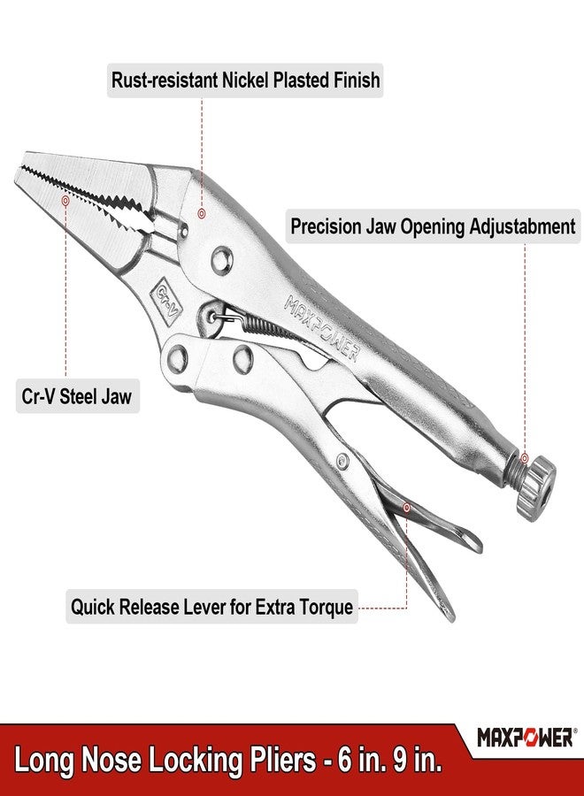 MAXPOWER 5-Piece Locking Pliers Set, Long Nose Pliers 9 Inch and 6 Inch, Curved Jaw Locking Plier 10 Inch 7 Inch and 5-Inch (Kitbag Included) - Image 2