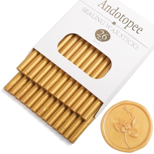 Andotopee Gold Wax Seal Sticks 26pcs, Andotopee Metallic Glue Gun Wax Seal Sticks for Wax Seal Stamp, Premium Sealing Wax for Envelope Letter Seal Wedding Invation Craft Adhesive, Great Gift Ideas (Mini Size) - Image 1