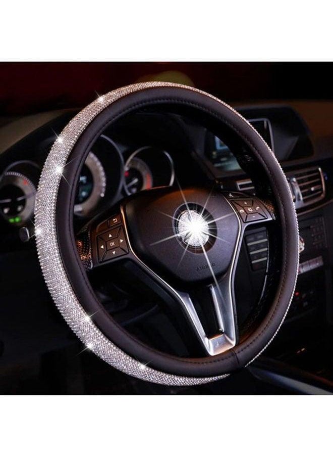 Generic Car Steering Wheel PU Leather Non Slip Crystal Sparkled Diamond Cover Bling Medium Size Black  - Image 1