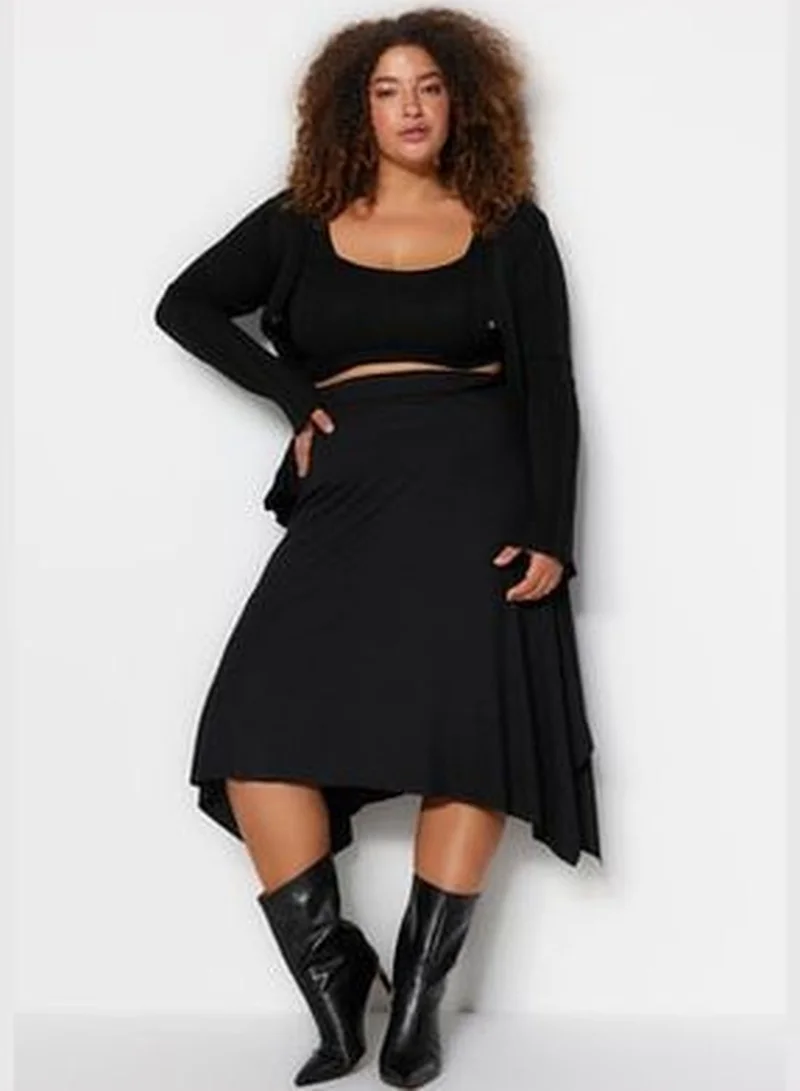 trendyol Black Asymmetrical Knitted Skirt TBBSS22ET0253