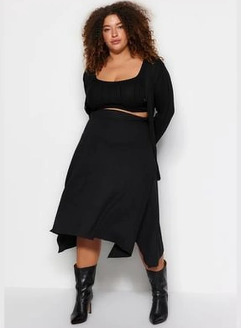 trendyol Black Asymmetrical Knitted Skirt TBBSS22ET0253