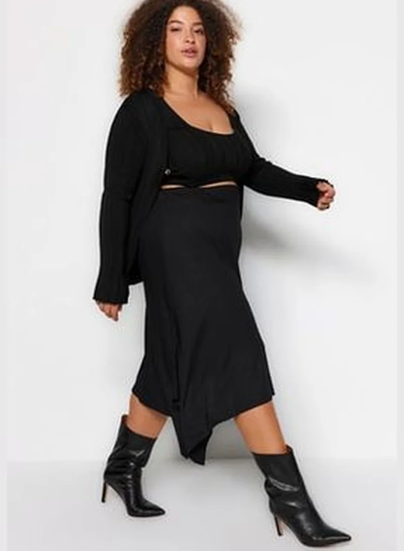 trendyol Black Asymmetrical Knitted Skirt TBBSS22ET0253