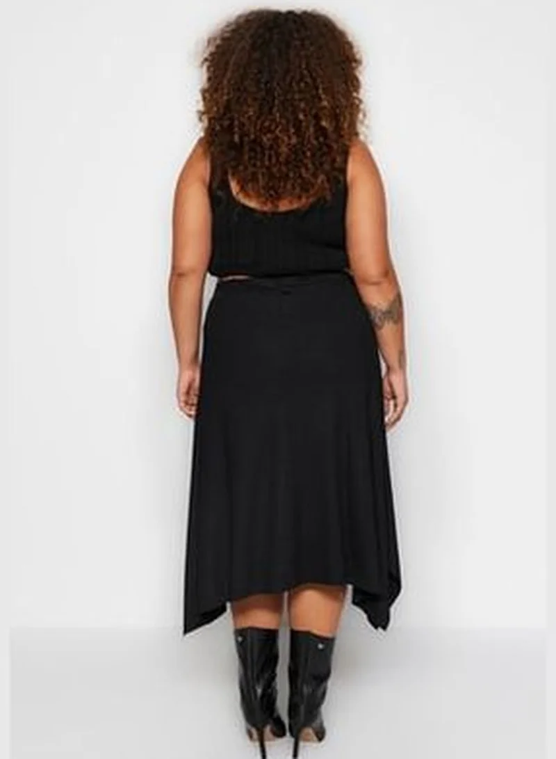 trendyol Black Asymmetrical Knitted Skirt TBBSS22ET0253