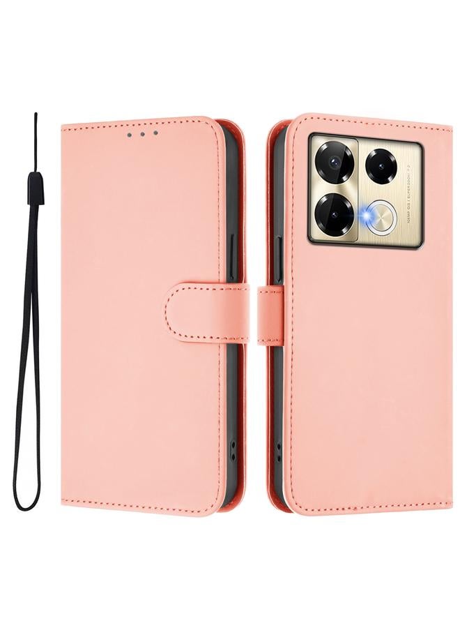 Zaboon Case For Infinix Note 40 Pro 4G Skin Feel Solid Color Leather Phone Case with Lanyard - Image 2