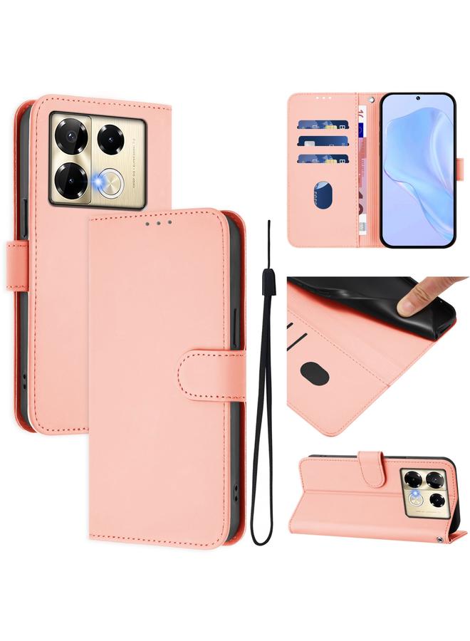 Zaboon Case For Infinix Note 40 Pro 4G Skin Feel Solid Color Leather Phone Case with Lanyard - Image 1