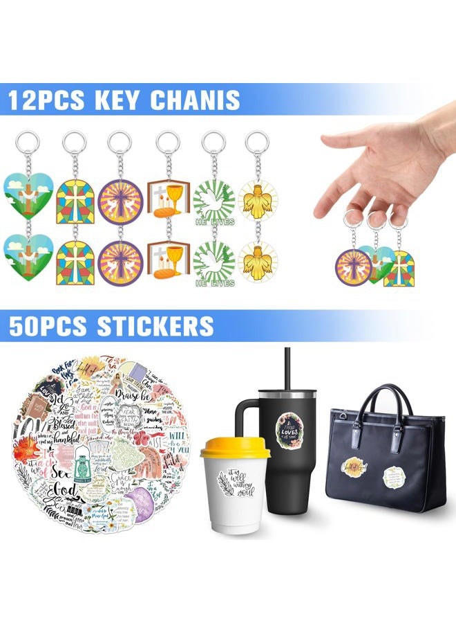 Tazimi 122 PCS Christian Bible Party Favors Jesus Party Favors Cross Goodie Bags with Stickers Rubber Bracelets Button Pins and Bags for Christian Party Supplies Decorations - Image 3
