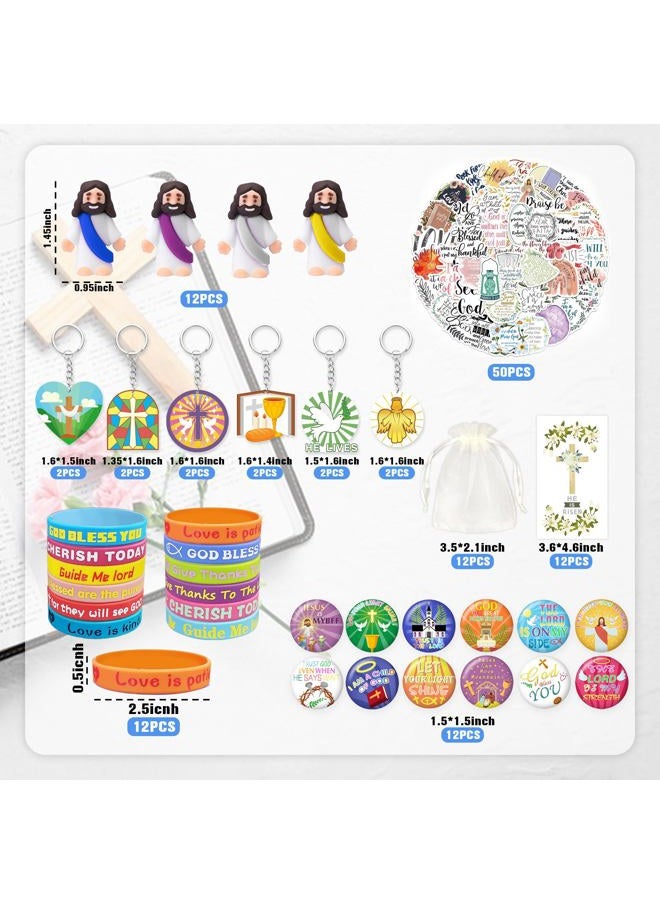 Tazimi 122 PCS Christian Bible Party Favors Jesus Party Favors Cross Goodie Bags with Stickers Rubber Bracelets Button Pins and Bags for Christian Party Supplies Decorations - Image 2