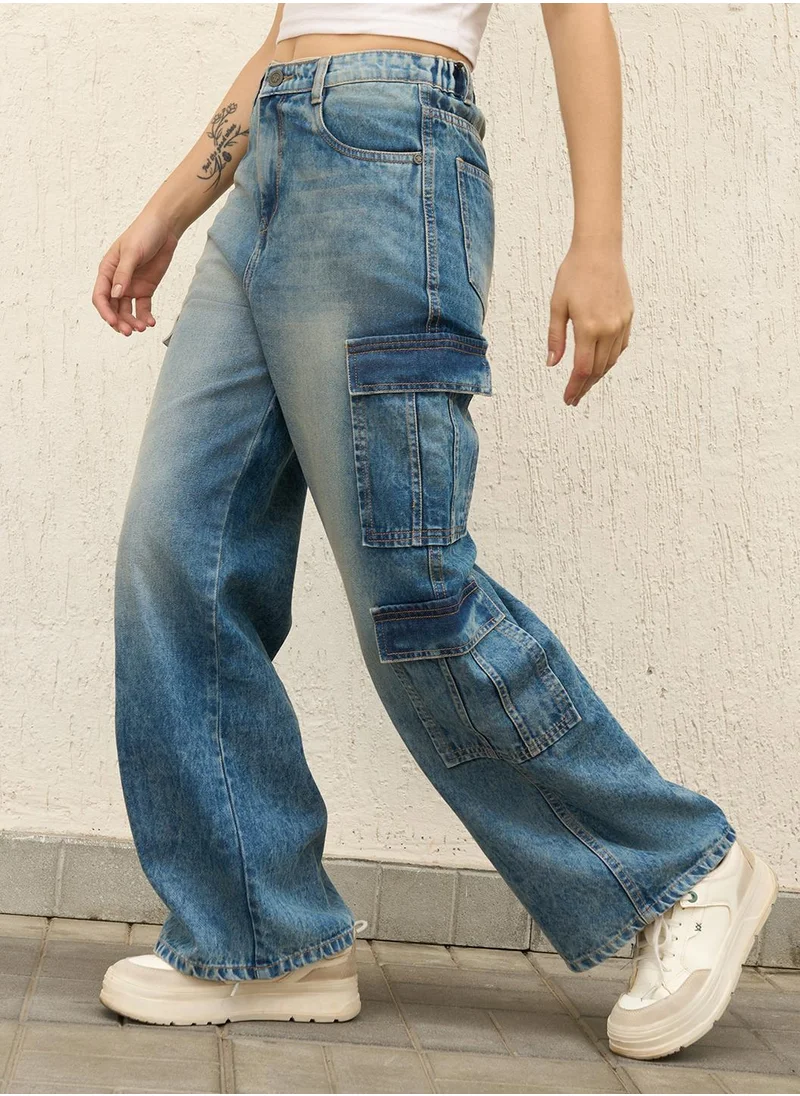 هوبرهولمي Baggy Indigo Jeans for Women, High-Rise Design