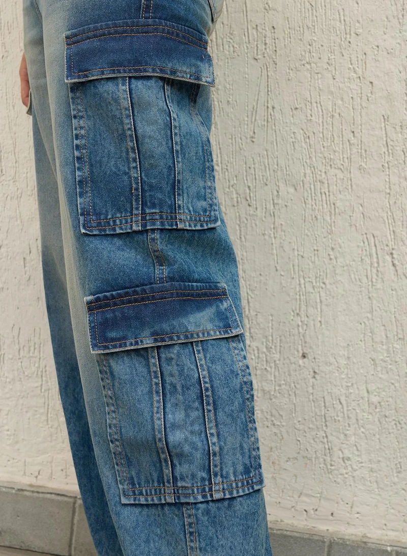 Hubberholme Baggy Indigo Jeans for Women, High-Rise Design