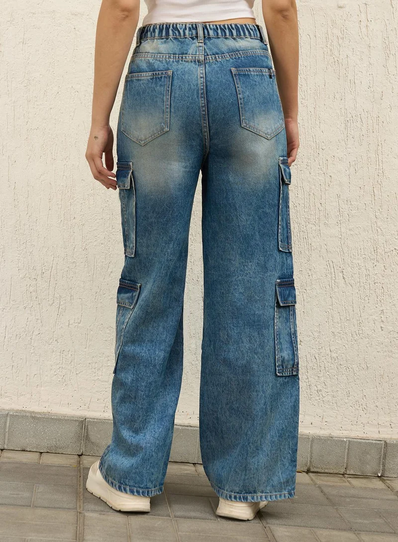 Hubberholme Baggy Indigo Jeans for Women, High-Rise Design