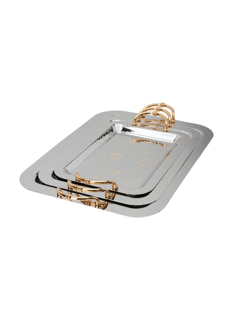 Alsaif Gallery - A Rectangular Silver Steel Tofa Set With A Gilded Handle 3 Piece - Image 1