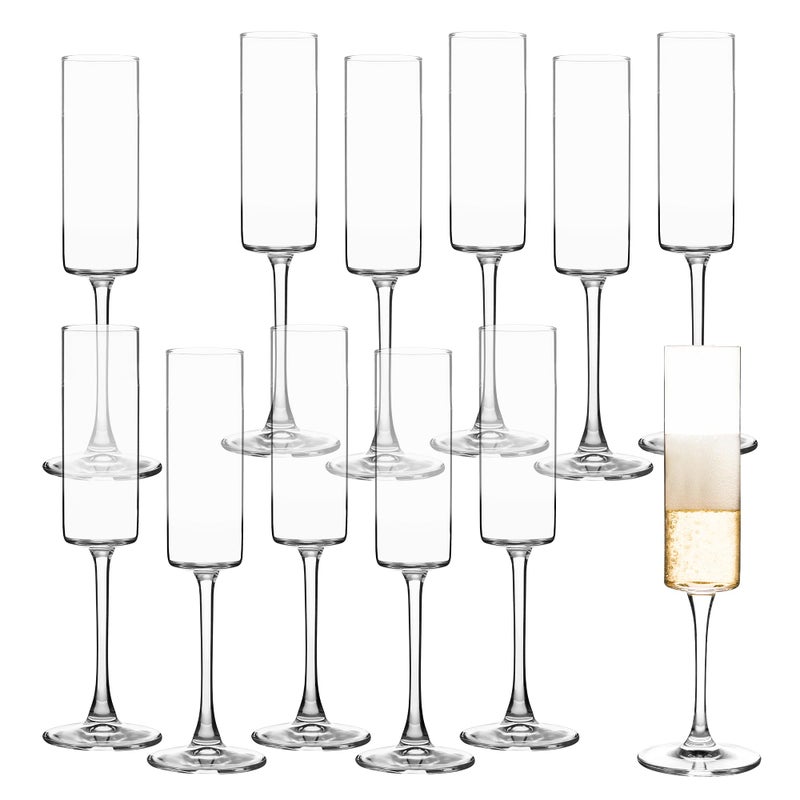 UMEIED Champagne Flutes 6oz Edge Champagne Glasses Set of 12 with Long Stem Sparkling Wine Glasses Elegant Gift for Home Wedding Anniversary Party Birthday Clear