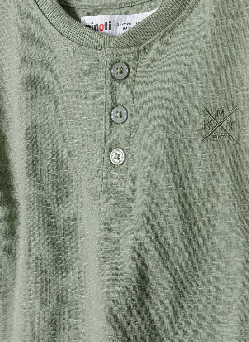 MINOTI Teen Henley T-Shirt with Short Sleeves and Button Neckline