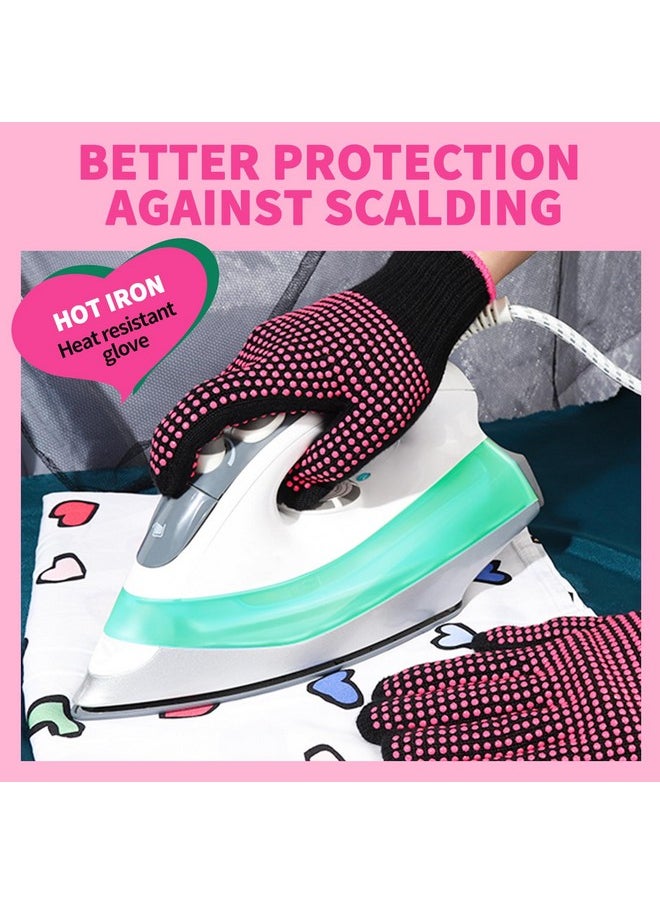 Teenitor - Teenitor 2 Pcs Heat Resistant Gloves With Silicone Bumps, Professional Heat Proof Glove Mitts For Hair Styling Curling Iron Wand Flat Iron Hot-Air Brushes Sublimation Gloves Rose Red - Image 1