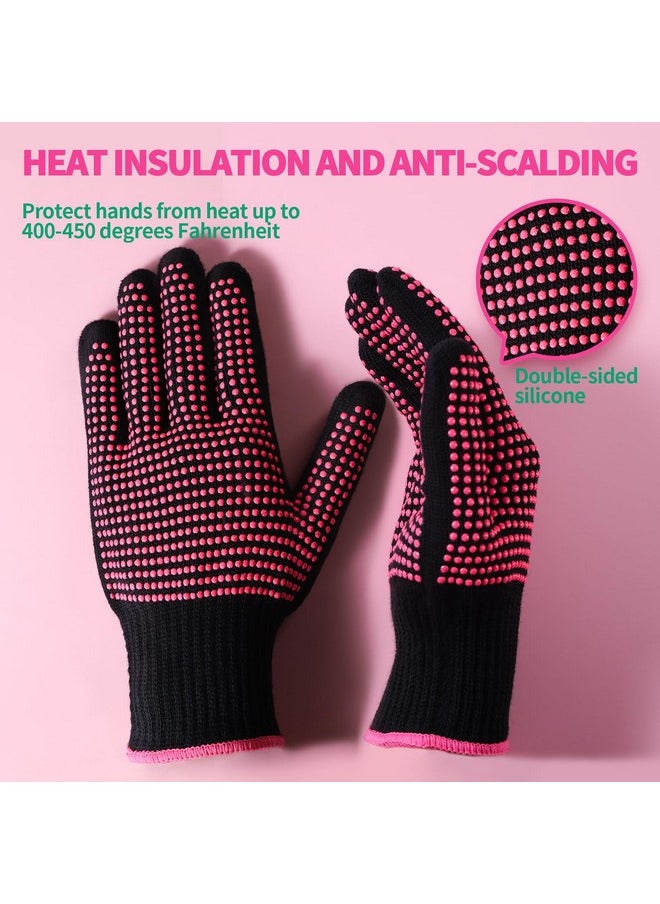 Teenitor - Teenitor 2 Pcs Heat Resistant Gloves With Silicone Bumps, Professional Heat Proof Glove Mitts For Hair Styling Curling Iron Wand Flat Iron Hot-Air Brushes Sublimation Gloves Rose Red - Image 1