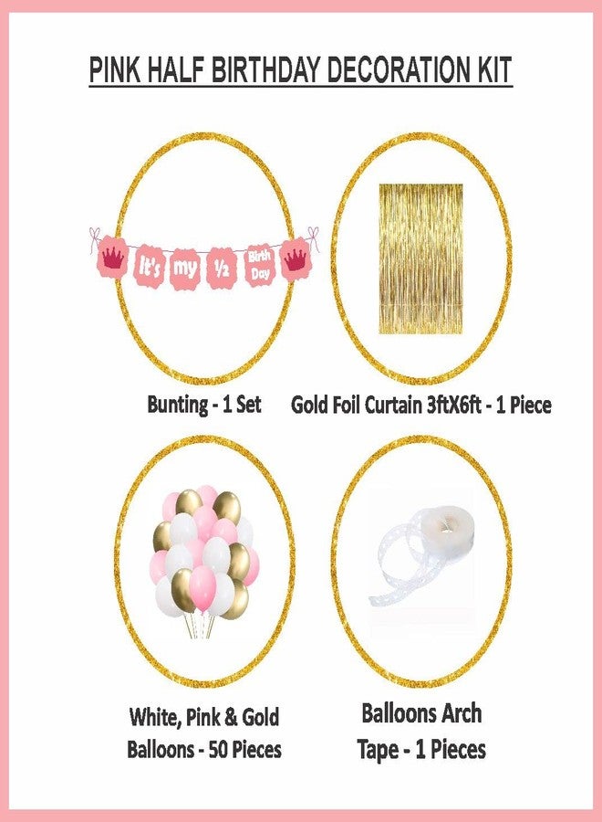 Untumble Its My Half Birthday Decoration for Baby Girl | Pink Half Birthday Decoration For Baby Girl With Its My 1/2 Birthday Banner, 3 ft x 6 ft Gold Foil Curtain, Balloons & Arch Tape | Pack of 53 - Image 2