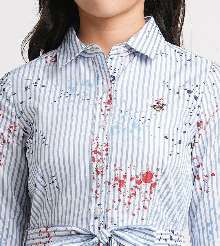 BEVERLY HILLS POLO CLUB Striped Long Sleeves Belted Shirt Dress