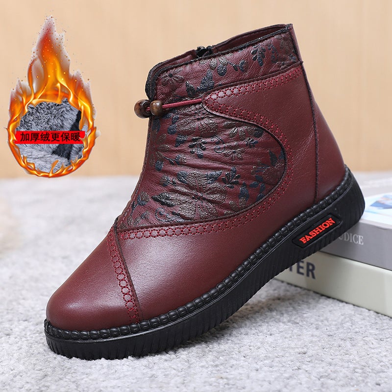 Winter Cotton Womens Boots Velvet Thickened Warm Red 