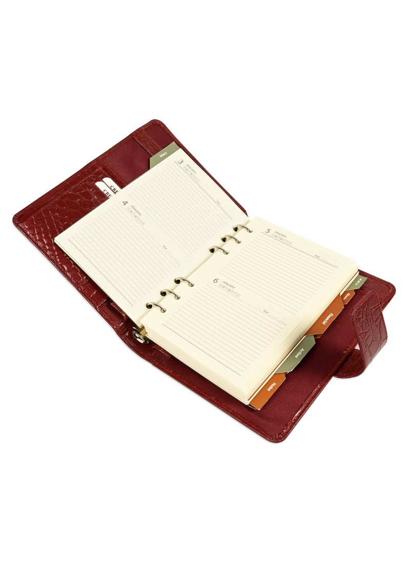 FIS FIS® Leather Organizer  "CROCODILUS" and Activity Journal, Size: (11x17cm), Color : Maroon_ FSORLO2MR  - Image 1
