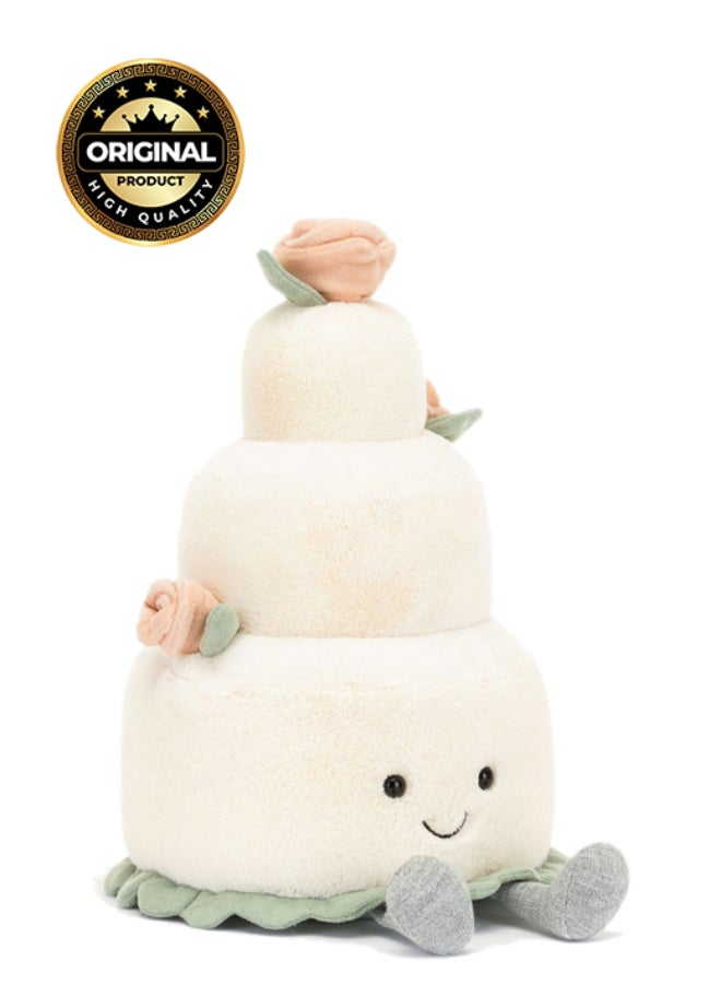 Jellycat دمية كعكة الزفاف القابلة للتسلية - لعبة محشوة ناعمة بأرجل كوردية، هدية عيد الحب لطيفة للأطفال والبالغين، مجموعة جليكات، 28 سم - Image 1