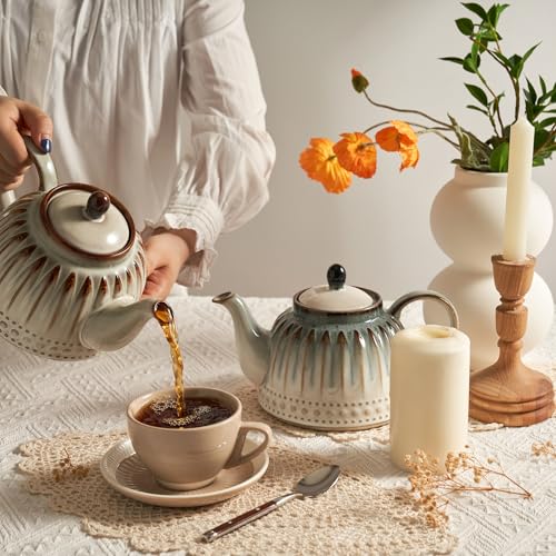 Sweese إبريق شاي سيراميك سويسي، زجاجة زهور ريترو مزخرفة، 1100 مل/37 أونصة إبريق شاي كبير للشاي السائب أو الأكياس، يكفي لـ 4 أكواب، كهرماني نيبولا - Image 4
