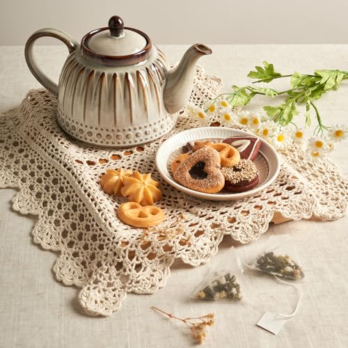 Sweese إبريق شاي سيراميك سويسي، زجاجة زهور ريترو مزخرفة، 1100 مل/37 أونصة إبريق شاي كبير للشاي السائب أو الأكياس، يكفي لـ 4 أكواب، كهرماني نيبولا - Image 3