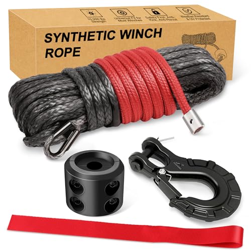 Bonison Synthetic Winch Rope Kit - 1/4'' x 50' with 10,000 lbs Breaking Strength, Included Lightweight Winch Rope Winch Stopper and Winch Hook, Easy Installation, Replacement for ATV UTV Boat Truck Winches - Image 1