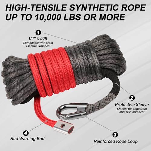 Bonison Synthetic Winch Rope Kit - 1/4'' x 50' with 10,000 lbs Breaking Strength, Included Lightweight Winch Rope Winch Stopper and Winch Hook, Easy Installation, Replacement for ATV UTV Boat Truck Winches - Image 3