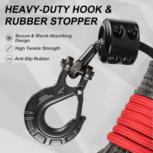 Bonison Synthetic Winch Rope Kit - 1/4'' x 50' with 10,000 lbs Breaking Strength, Included Lightweight Winch Rope Winch Stopper and Winch Hook, Easy Installation, Replacement for ATV UTV Boat Truck Winches - Image 5