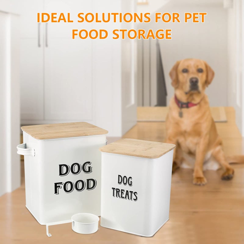 Morezi Dog Food Storage Container Farmhouse Pet Food Treats Bin with Lid and Scoop, Perfect Sturdy Canister Tins for Kitchen Countertop, Shelf, Great Gift for Pet Owners - Dog Food - Image 5