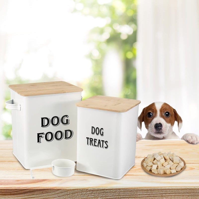 Morezi Dog Food Storage Container Farmhouse Pet Food Treats Bin with Lid and Scoop, Perfect Sturdy Canister Tins for Kitchen Countertop, Shelf, Great Gift for Pet Owners - Dog Food - Image 2