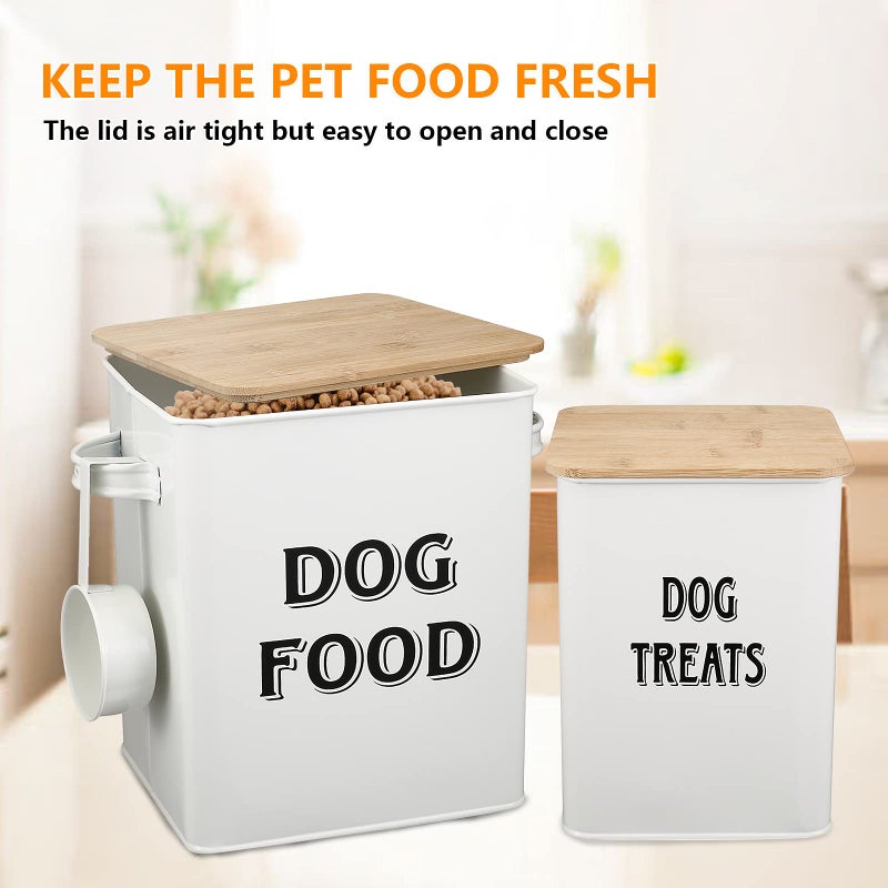 Morezi Dog Food Storage Container Farmhouse Pet Food Treats Bin with Lid and Scoop, Perfect Sturdy Canister Tins for Kitchen Countertop, Shelf, Great Gift for Pet Owners - Dog Food - Image 3