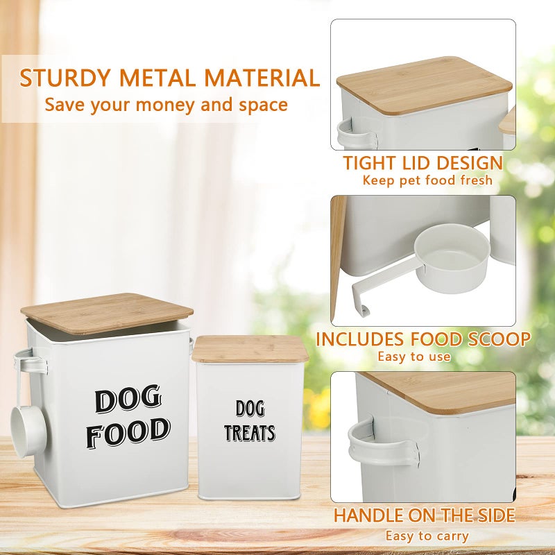 Morezi Dog Food Storage Container Farmhouse Pet Food Treats Bin with Lid and Scoop, Perfect Sturdy Canister Tins for Kitchen Countertop, Shelf, Great Gift for Pet Owners - Dog Food - Image 4