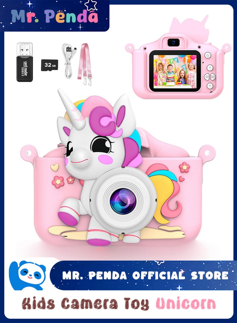 Mr. Penda Kids Toy Camera, Digital Camera for Toddlers, Portable Digital Camera with Video, for Boys and Girls Aged 6+, Birthday Gift for Kids, with 32G SD Card and USB Reader (Pink Unicorn) - Image 1