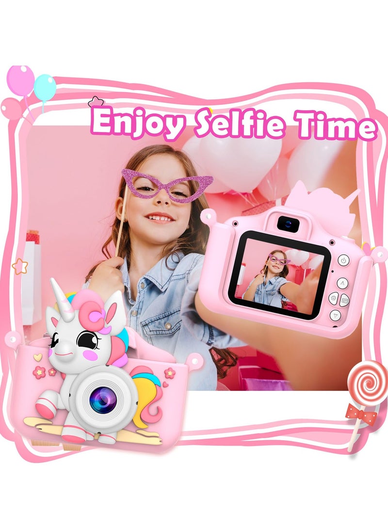 Mr. Penda Kids Toy Camera, Digital Camera for Toddlers, Portable Digital Camera with Video, for Boys and Girls Aged 6+, Birthday Gift for Kids, with 32G SD Card and USB Reader (Pink Unicorn) - Image 3