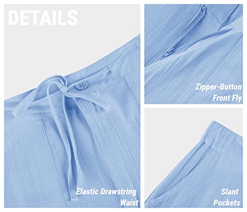 PASLTER Mens Casual Linen Pants Loose Fit Straight-Legs Elastic Drawstring Waist Summer Beach Yoga Long Pants A-Blue - Image 4