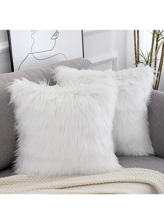 WLNUI Set of 2 White Christmas Decorative Fluffy Pillow Covers New Luxury Series Merino Style Faux Fur Throw Pillow Covers Square Fuzzy Cushion Case for Sofa Bedroom Living Room Home Decor 18x18 Inch