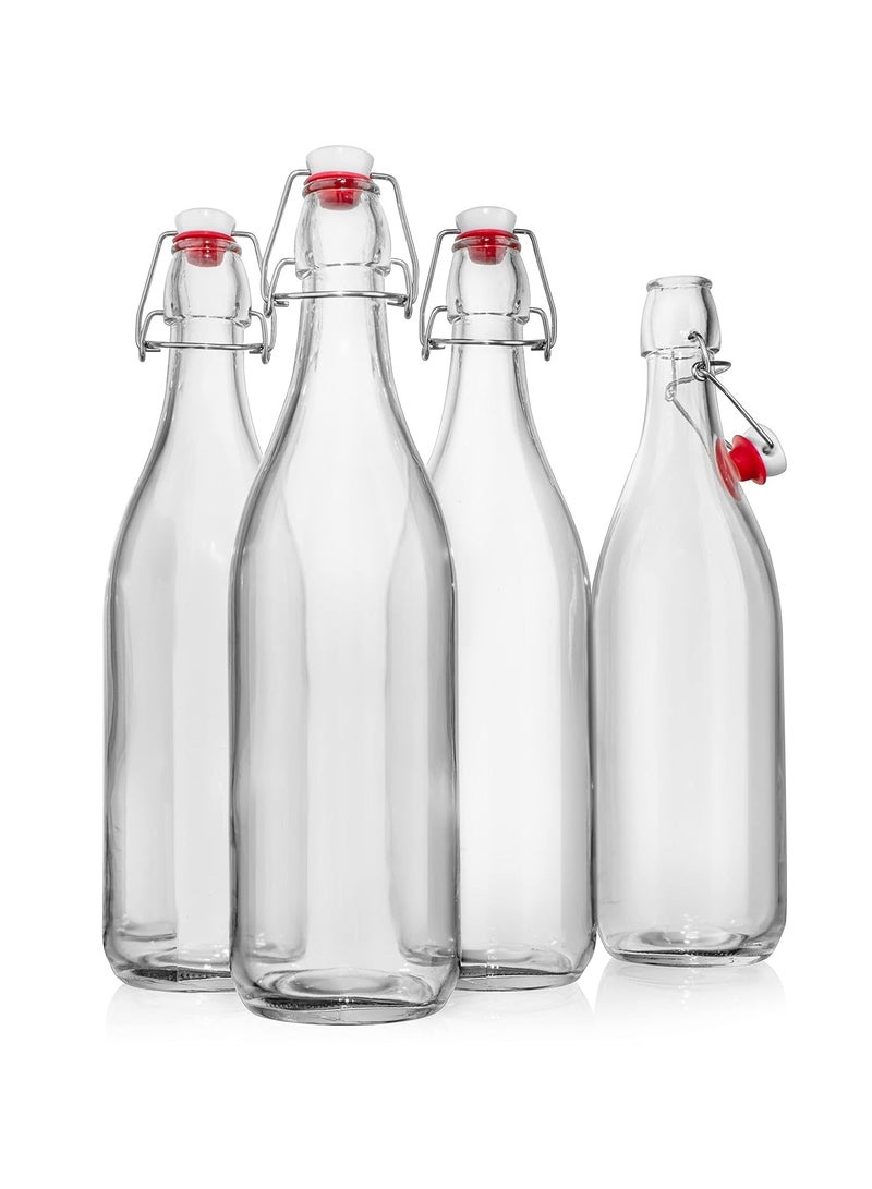 HOME ZONE Set of 4 1L Glass Reusable Swing Lid Water Oil Vinegar Bottle - Image 1