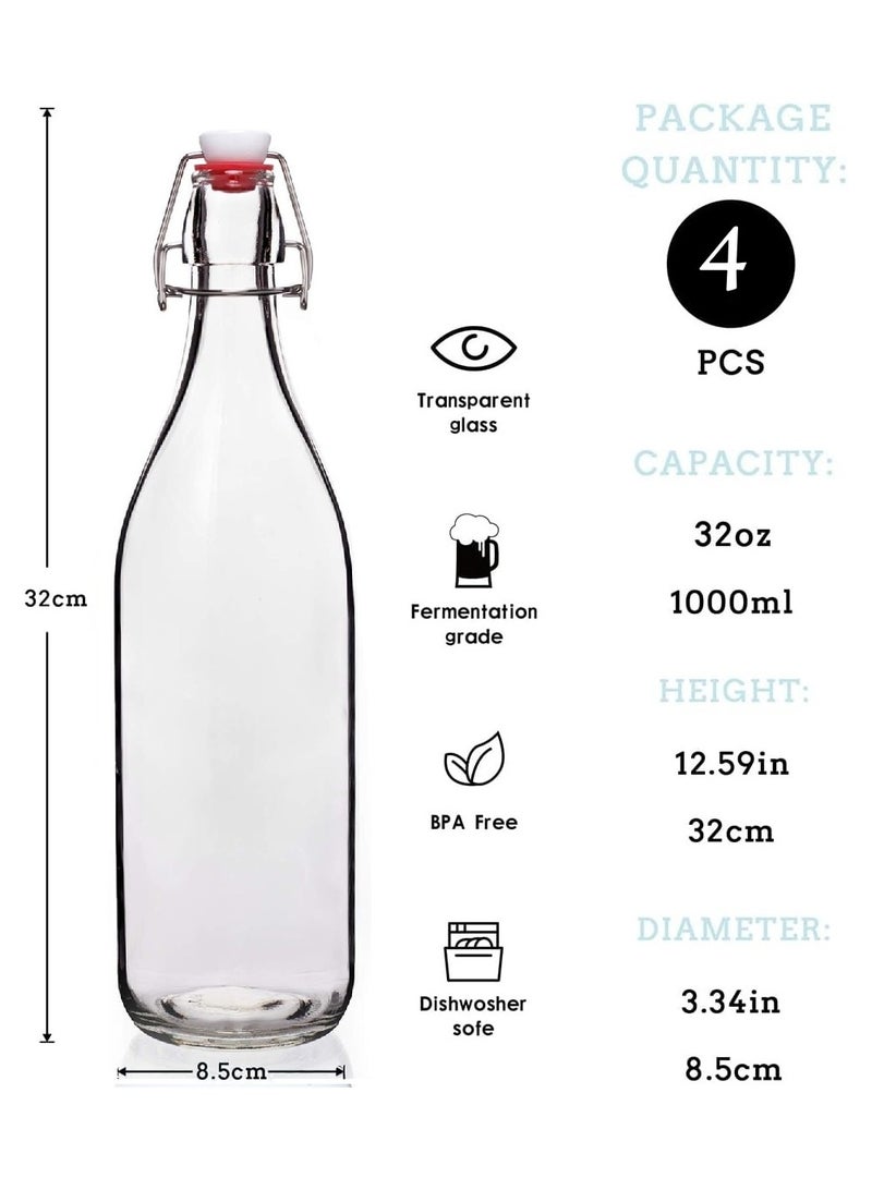 HOME ZONE Set of 4 1L Glass Reusable Swing Lid Water Oil Vinegar Bottle - Image 2