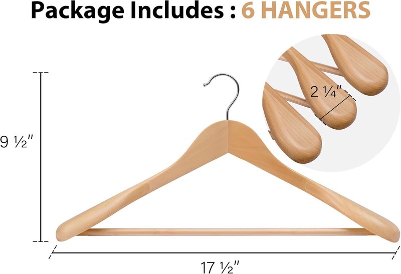 ZEPOLI ZEPOLI Wooden Coat Hanger Wide Shoulder Suit Coat Hangers with Non Slip Pants Bar use for Heavy Clothes Like Suit Dress Coat Jacket Pants 12 Beige - Image 3