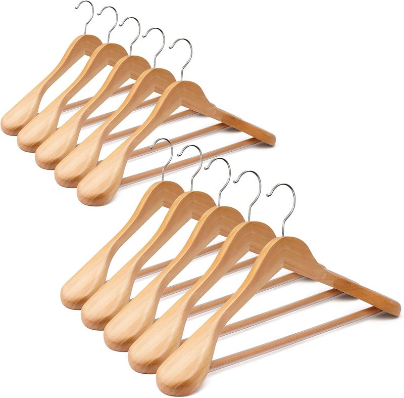 ZEPOLI ZEPOLI Wooden Coat Hanger Wide Shoulder Suit Coat Hangers with Non Slip Pants Bar use for Heavy Clothes Like Suit Dress Coat Jacket Pants 12 Beige - Image 1