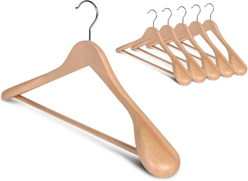 ZEPOLI ZEPOLI Wooden Coat Hanger Wide Shoulder Suit Coat Hangers with Non Slip Pants Bar use for Heavy Clothes Like Suit Dress Coat Jacket Pants 12 Beige - Image 2