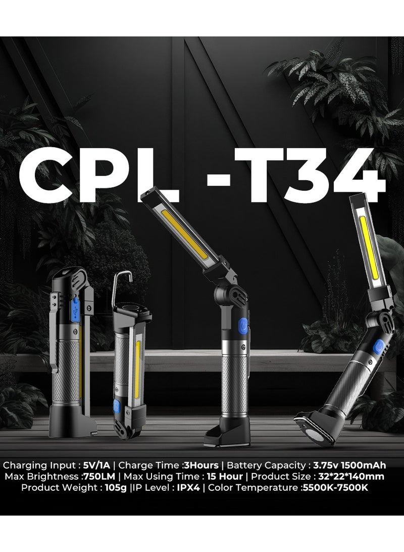 Toby's Toby’s CPL-T34 Rechargeable flex head 3-in-1 LED Work Light with – COB White, Red, UV Modes, USB-C Rechargeable, Rotatable, Portable Utility Lamp - Image 2