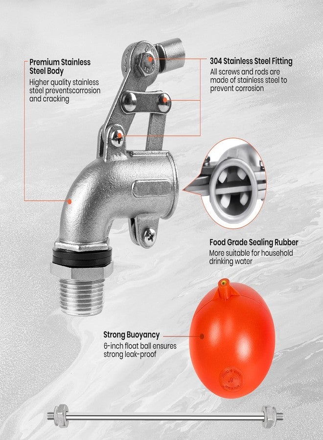 shawmin 3/4 Inch Stainless Steel Float Valve For Water Tank, Heavy-Duty Design With Adjustable Angle Rod Level Control, Includes 6 Ball – Ideal Troughs - Image 2