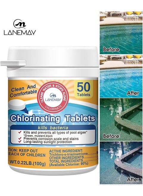 Chlorinating Tablets Clear Pool Cleaning Tablets, 50 Tablets
