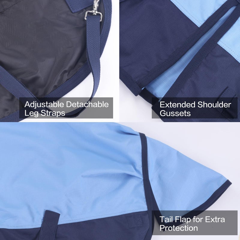 Gallopoff Mini Horse/Pony/Foal/Miniature Size 36"-51" Lightweight Waterproof & Breathable 1200 Denier Turnout Blanket with No Filling Lightblue 36" - Image 3