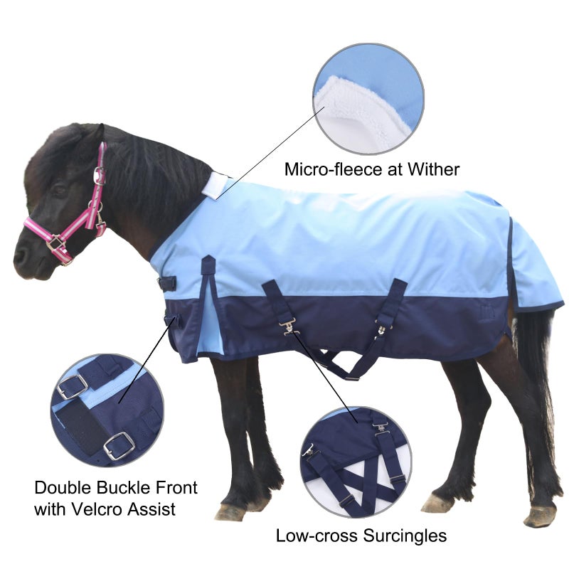 Gallopoff Mini Horse/Pony/Foal/Miniature Size 36"-51" Lightweight Waterproof & Breathable 1200 Denier Turnout Blanket with No Filling Lightblue 36" - Image 2