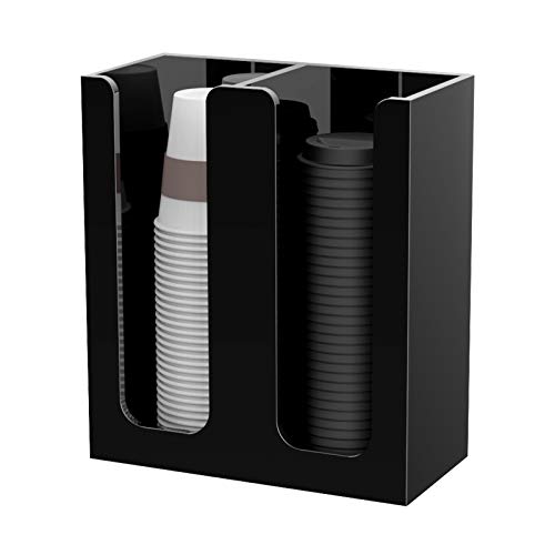 Richboom Acrylic Coffee Cup and Lid Storage Organizer Holder, 2 Compartments, Black - Image 3