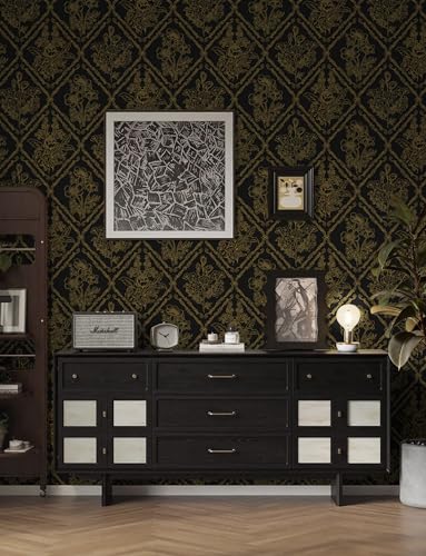 Toduso Peel and Stick Wallpaper Vintage Wall Paper Boho Contact Paper Black and Gold Floral Removable Wallpaper for Bathroom Bedroom Flower Waterproof Self Adhesive Vinyl Drawer Decor 17.3"x78.7" - Image 5
